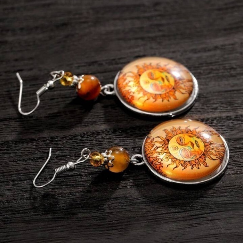 Bohemian Sun Medallion Drop Earrings - Picture 3 of 5